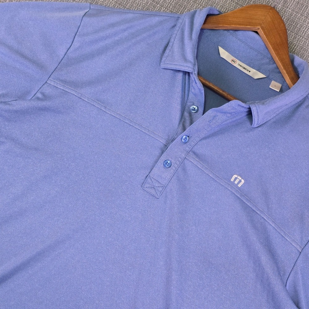 TravisMathew Polo Golf Shirt Mens Large Blue Performance Athleisure Short Sleeve